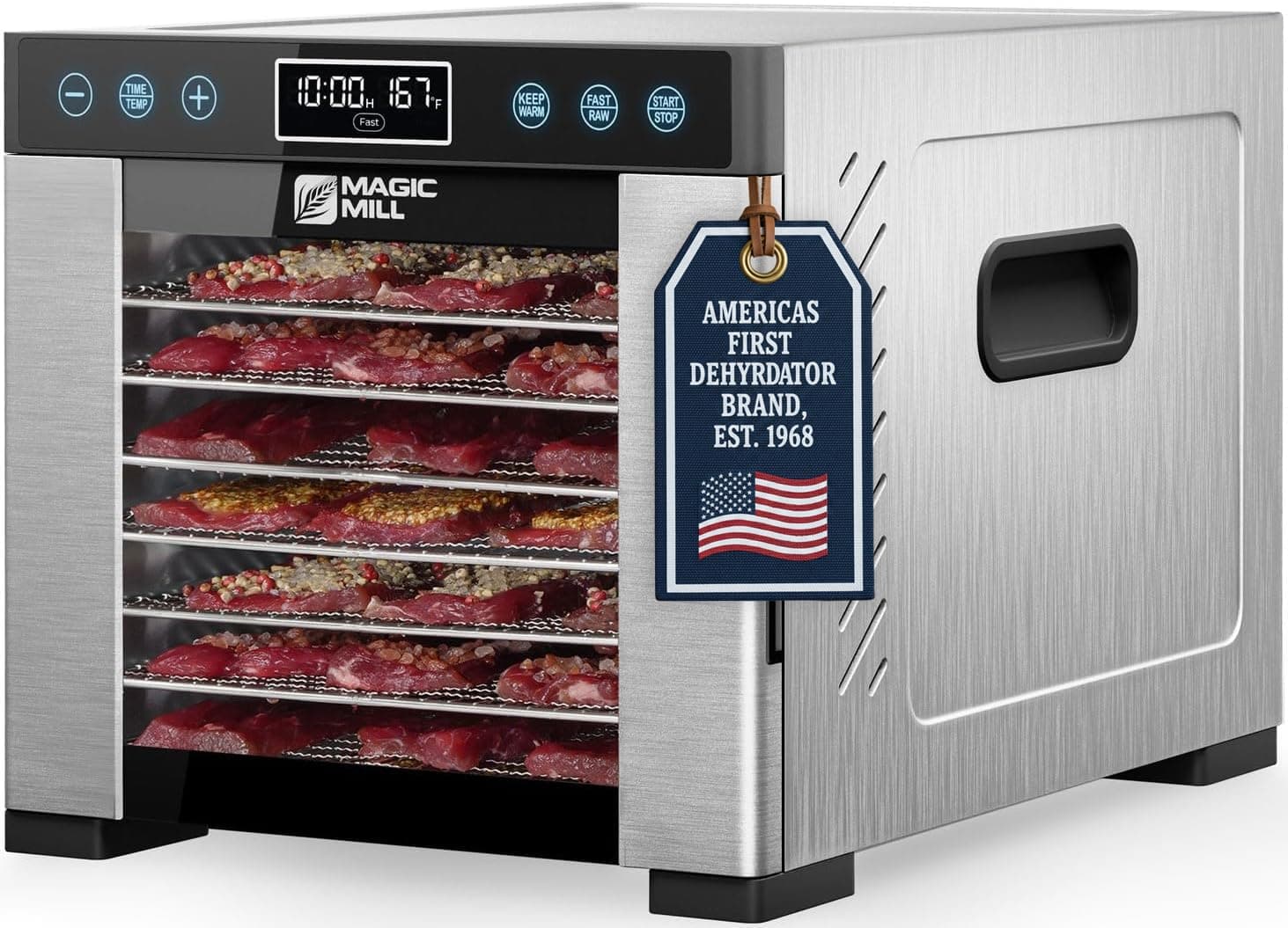 - Pro Food Dehydrator Machine | Powerful 600W Rear Fan Even-Drying System | 7 Full-Size Stainless Steel Trays | 95°-176° Temperature Control, 48H Timer, Keep Warm + Auto Shutoff | ETL Listed