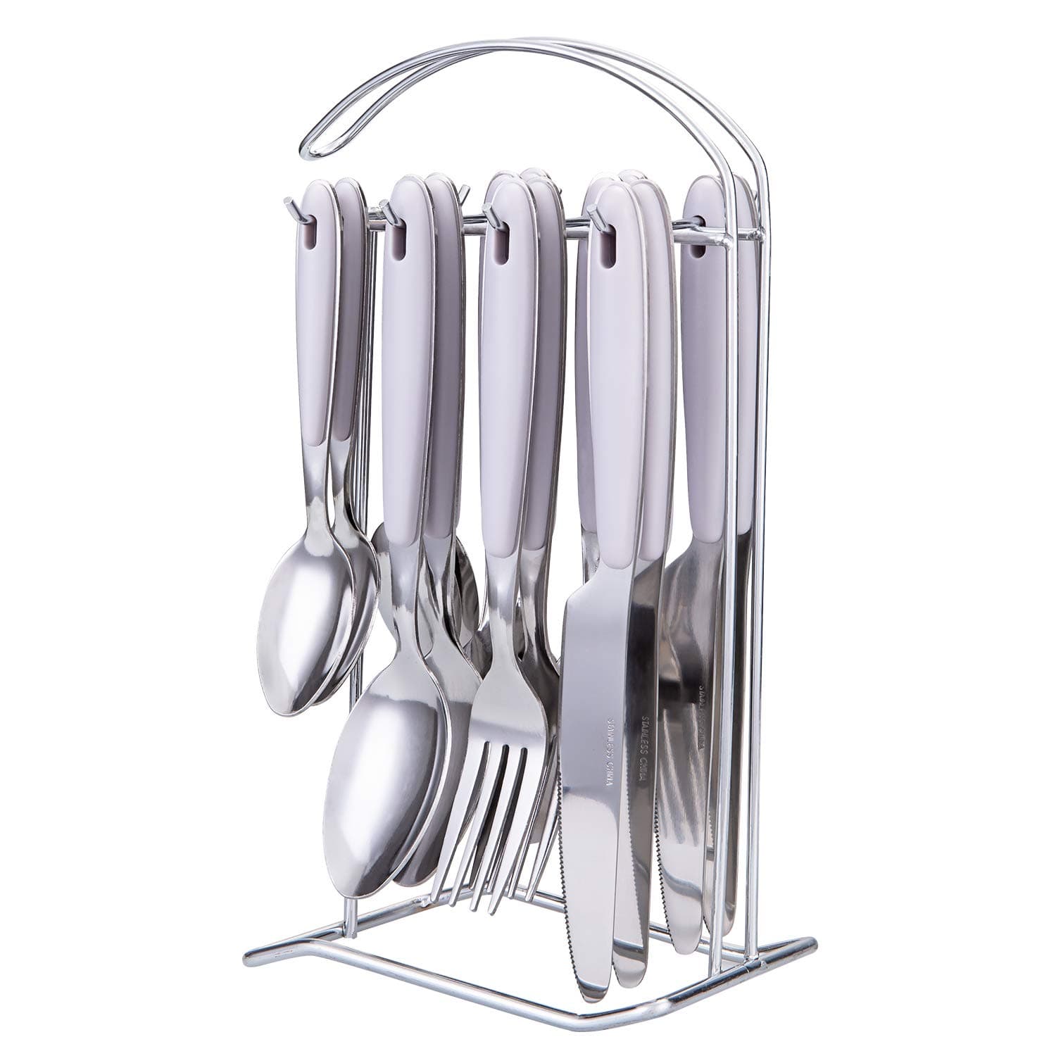 Cutiset 17 Piece Stainless Steel Flatware Set with Hanging Caddy (17-Silver)