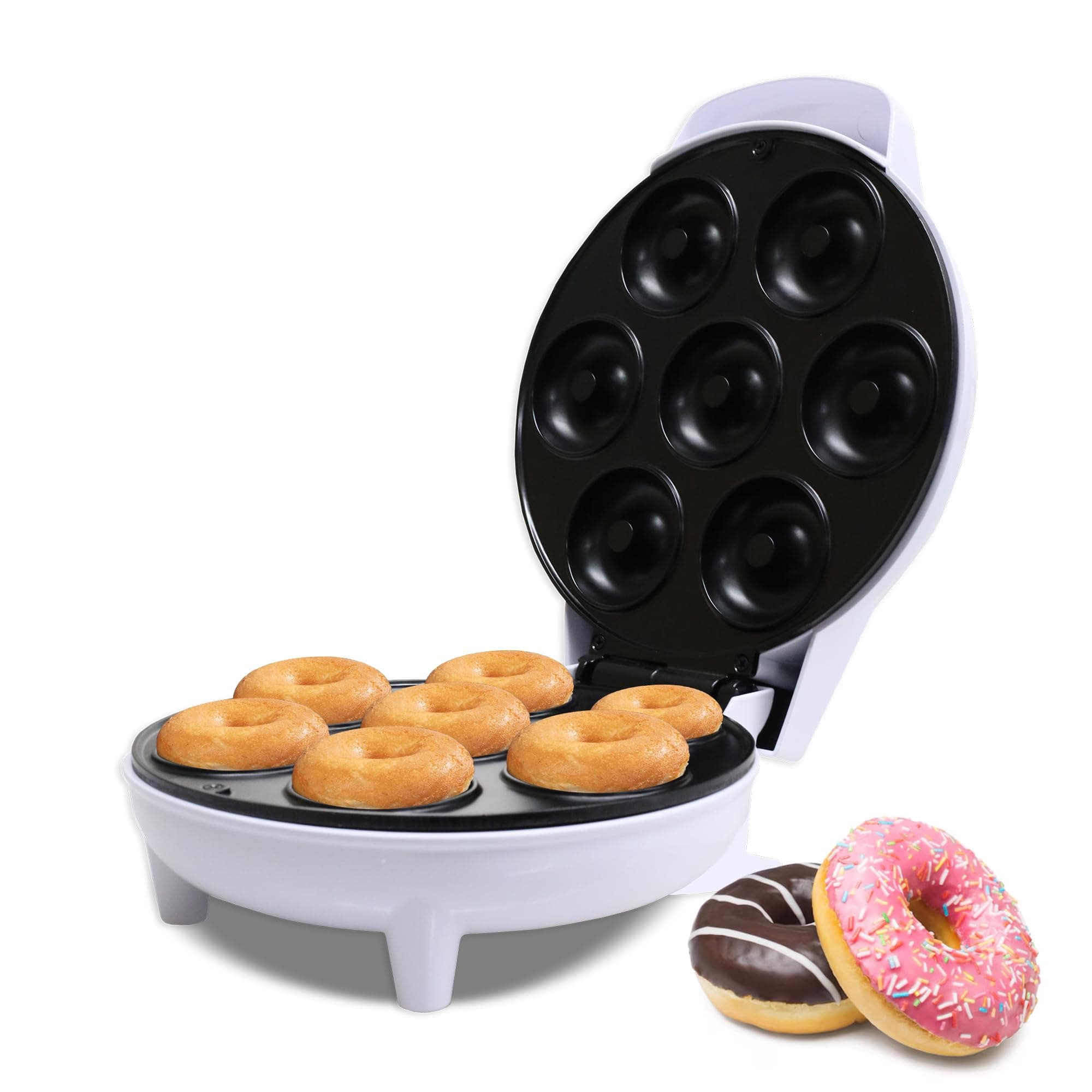 Courant Mini Donut Maker Machine for Holiday, Kid-Friendly, Breakfast or Snack, Desserts & More with Non-stick Surface, Makes 7 Doughnuts, White