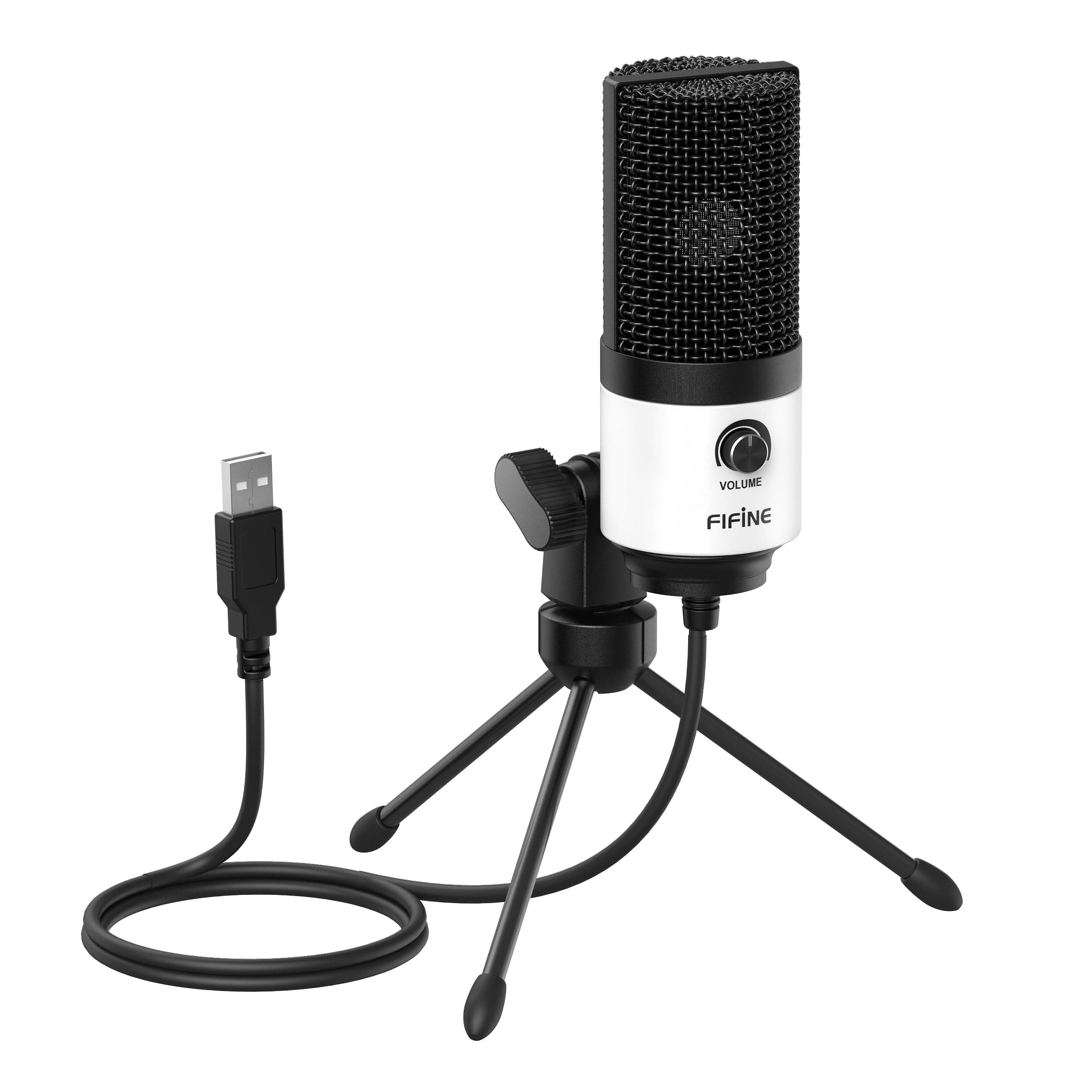 Fifine USB Podcast Microphone, Studio/Recording Condenser Microphone with Volume Control for Voice-Over, Vocals, Online Meetings, YouTube-K669W