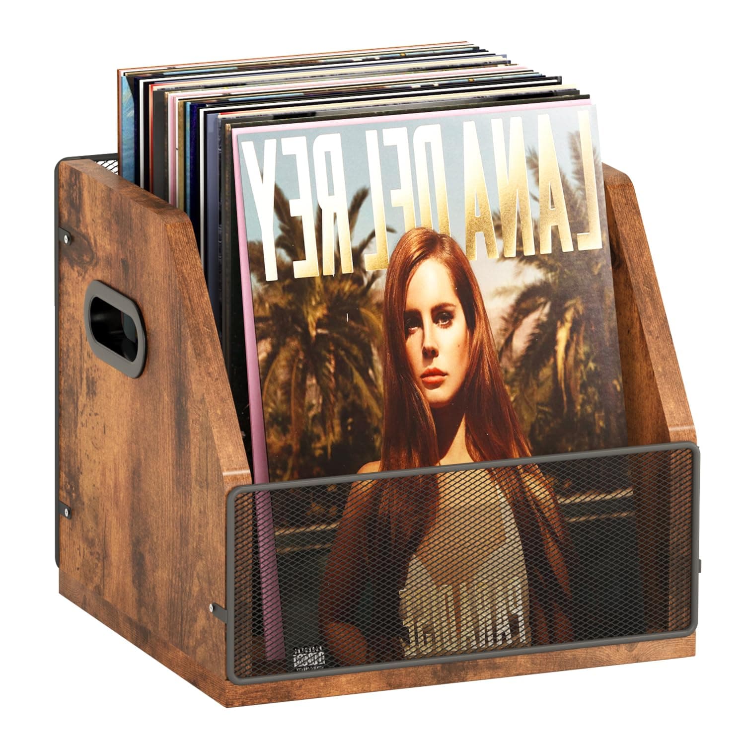 - Homeiju Vinyl Record Storage, Record Box Case Crate, Vinyl Record Album Holder, Desktop Metal & Wooden LP Record Crate, Holds up to 60 Records(Patent No.D1024563