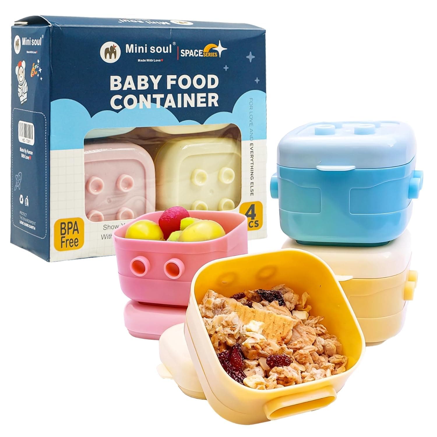 Cots and Cuddles Transparent Stackable Portable BPA Free Food Grade Material Food Snack Container for Infant Baby Toddler Kids 120ml (4pc)