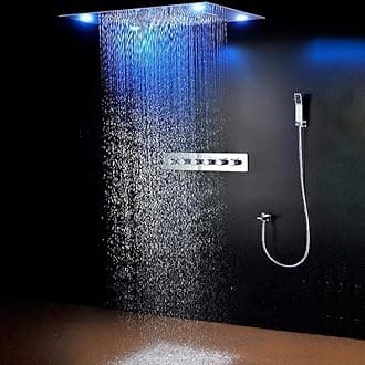 Cascada Luxurious Recessed Large LED Waterfall Rainfall Shower System (Brushe...