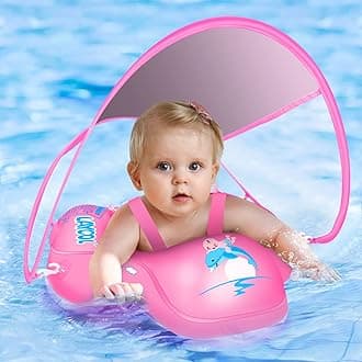 LAYCOL Baby Swimming Float with UPF50+ Sun Canopy Baby Floats for Pool No Flip Overbaby Pool for Baby Age of 3-36 Months