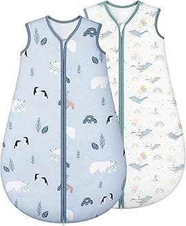 Baby Sleeping Bag 1.5 TOG 100% Cotton Fabric Newborn Sleep Bag 2 Pack for Infant 0-6 Months Unisex Baby Sleep Sack Blue Dolphin