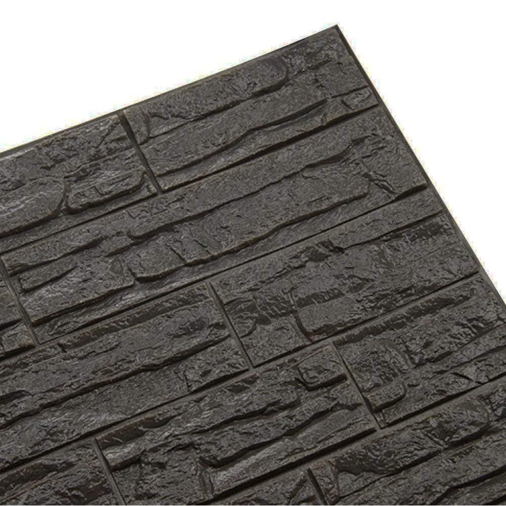 Doremy 3D Wall Panels Peel and Stick 3D Brick Wallpaper Self-Adhesive Foam Waterproof Wall Stickers for Living Room Bedroom Kitchen Wall Covering Background Decoration (12PCS, Dark Gray)