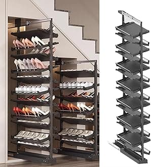 Pull-Out Shoe Rack Organizer for Closet Shoe Cabinet,Adjustable Height Retractable Metal Stackable Shoe Rack, Vertical Shelf Organizer for Small Bedroom Closet, Space Saving Storage, Black(72cm,15 Tie