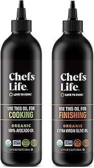 Chefs Life Organic Cooking Oil & Finishing Oil 2 Pack - Extra Virgin Olive and Avocado Oil, EVOO, Gift Set for Dipping, Dressing, Cooking, Single Origin, Non GMO - 16.9 Fl Oz (2 Bottle Gift Set)