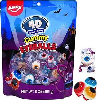 Amos Eyeball Gummy Candy – Halloween Gummy Eye Candy Treats for Kids & Parties, 3D Gummy Eyeballs, Individually Wrapped, 40 Count, 9oz Bag