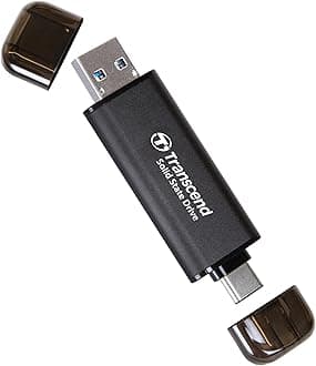 TS256GESD310C 256GB Portable, External SSD, USB 2-in-1 Design Type A and C connectors, with Blazing Speeds up to 1050 MB/s Transfer Speed, Compatible w/iPhone 4K ProRes, Black Color
