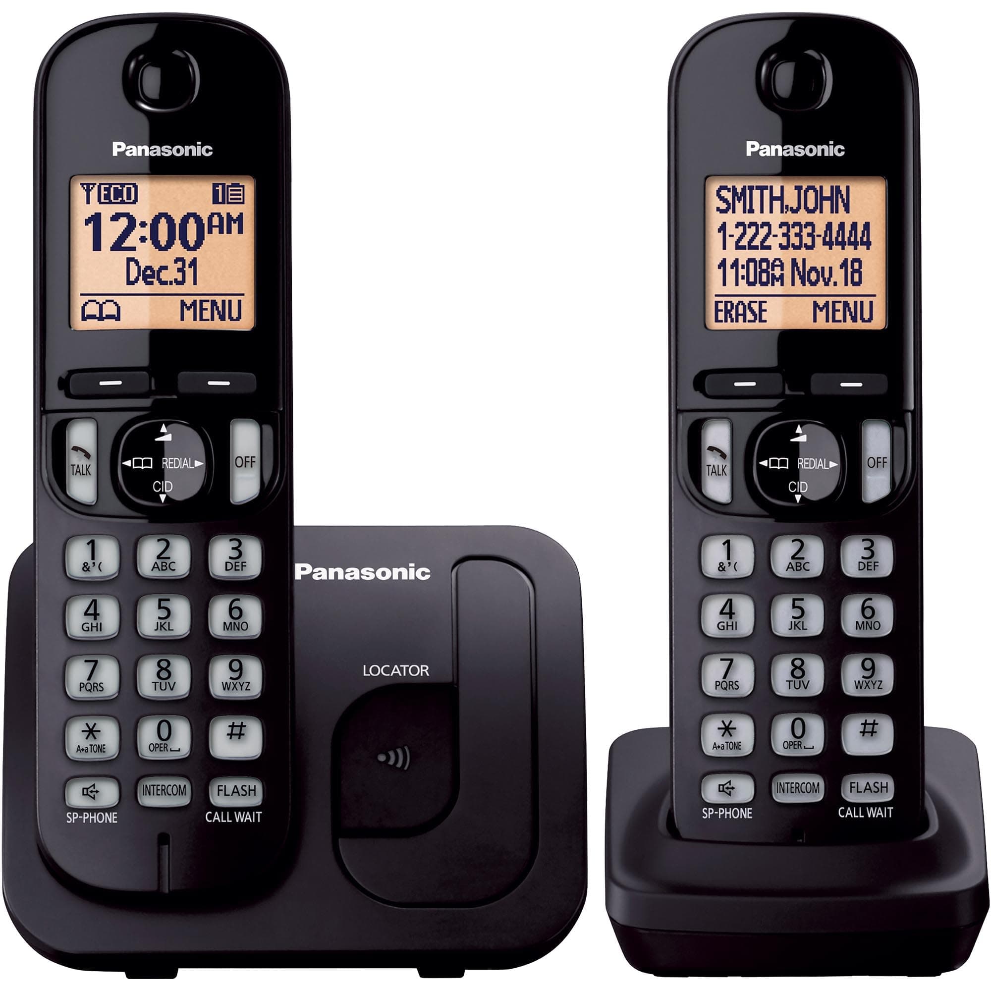 Cordless Phone, 1.6" Backlit Display, Call Block, Speakerphone, 10 Hours Talk Time, 2 Handsets - KX-TGC202B (Black)