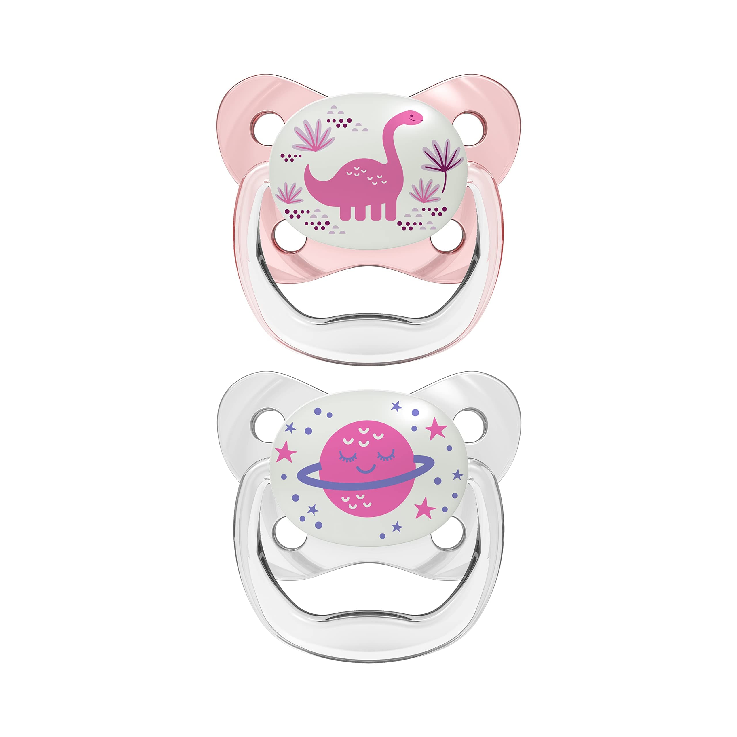 Dr. Brown's Prevent Glow in The Dark Butterfly Shield Soother - Stage 2, Pink, Pack of 2, 6M to 18M