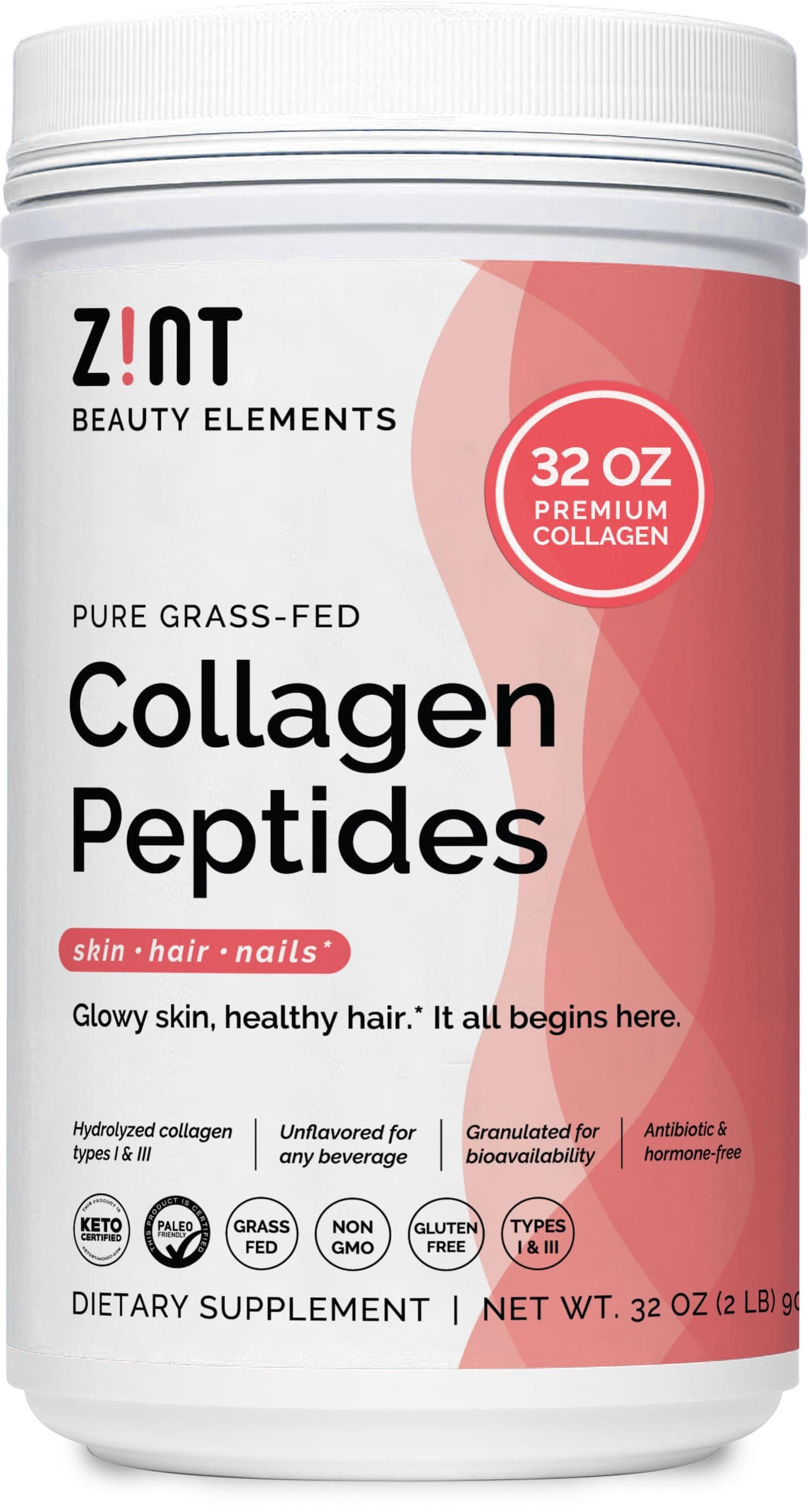 Pure Grass-Fed Collagen Peptides, Unflavored, Container, 32 oz (907 g)