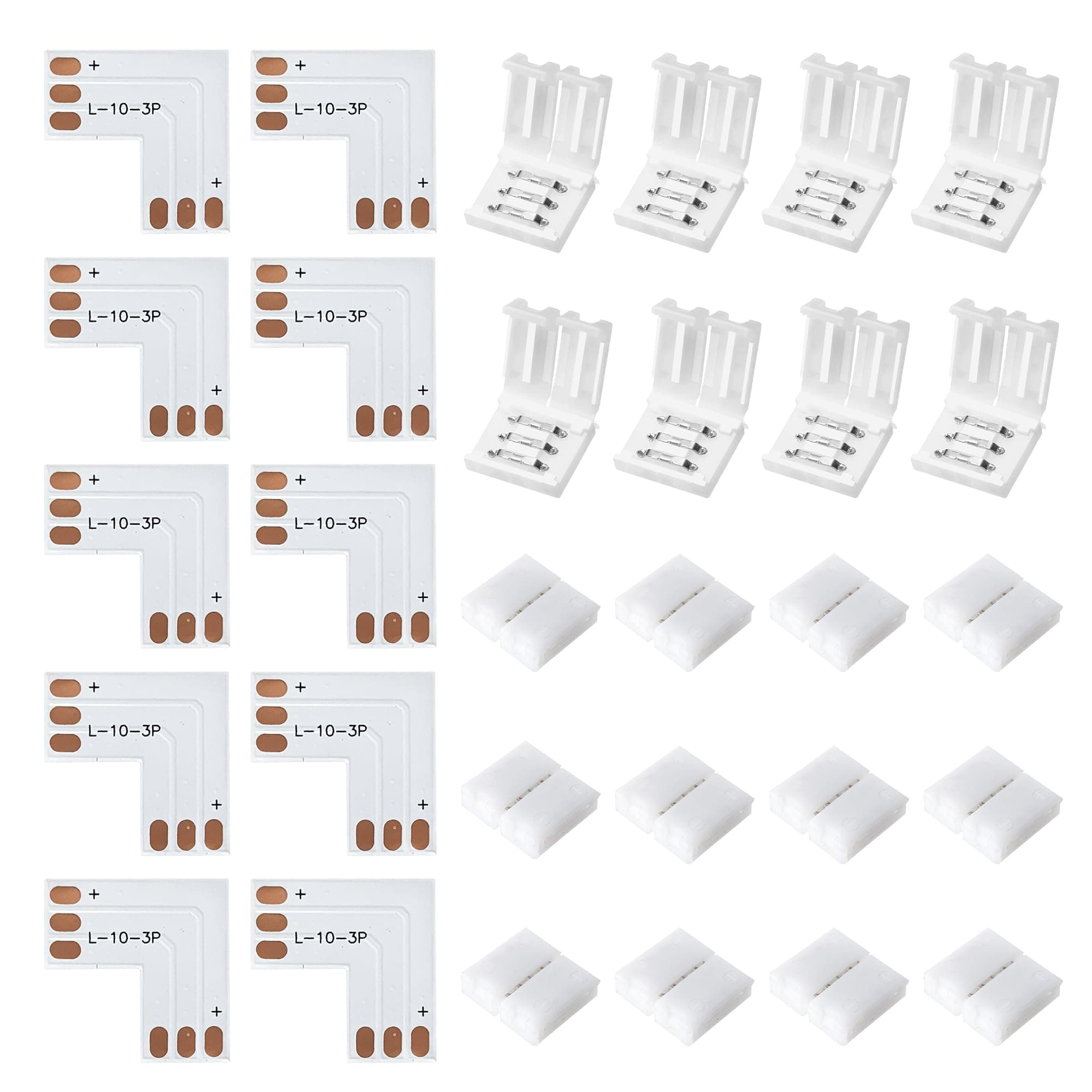 JACKYLED 30 Pcs 3-Pin LED Connectors, 10mm L Shape LED Strip Connectors Unwired Solderless Gapless Adapter Connectors Terminal Extension 12V 72W for WS2811 WS2812B SK6812 LED Strip -10 Packs