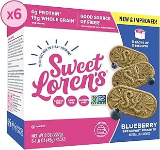 Vegan Breakfast Biscuits | Blueberry | 4g Protein, 19g Whole Grains | Plant Based, Gluten Free, Dairy Free, Nut Free Snacks | 6 Pack (90 Total Biscuits, 1.6 ounce each)