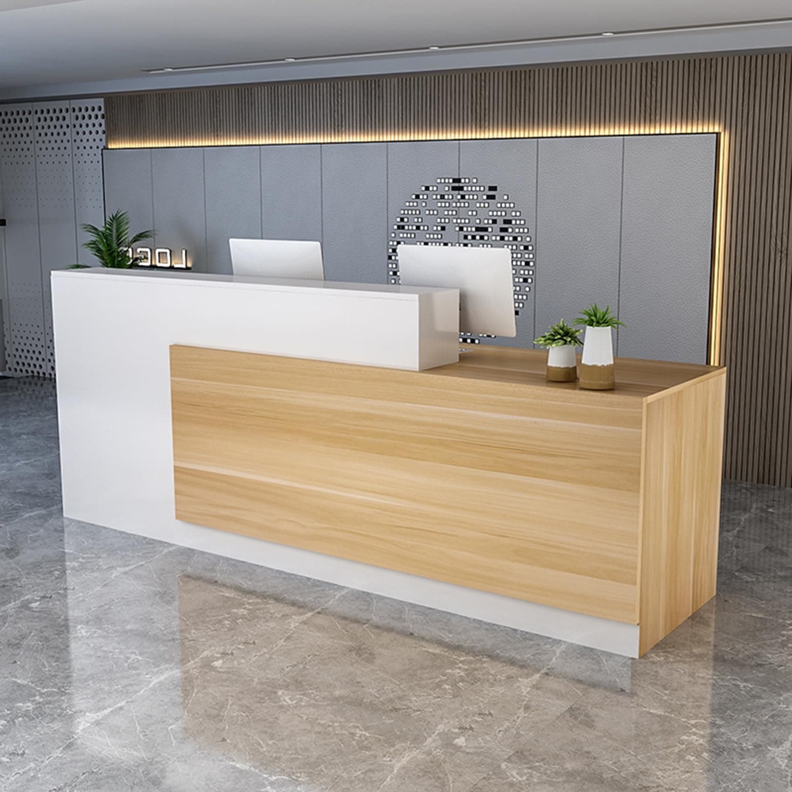 Reception Counter Desk, Front Counter Desk with Lockable Drawers, Modern Retail Counter, Wooden Computer Desk Reception Table, for Checkout Office/Beauty Salon/Lobby C-Right