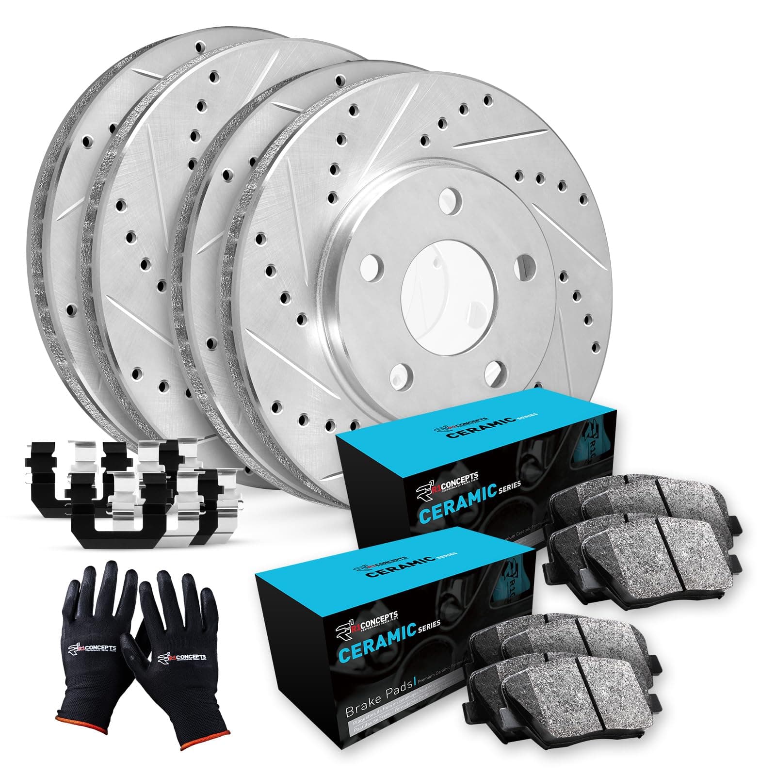 R1 Concepts Front Rear Brakes and Rotors Kit |Front Rear Brake Pads| Brake Rotors and Pads| Ceramic Brake Pads and Rotors |Hardware Kit|fits 2012-2020 Ford F-150