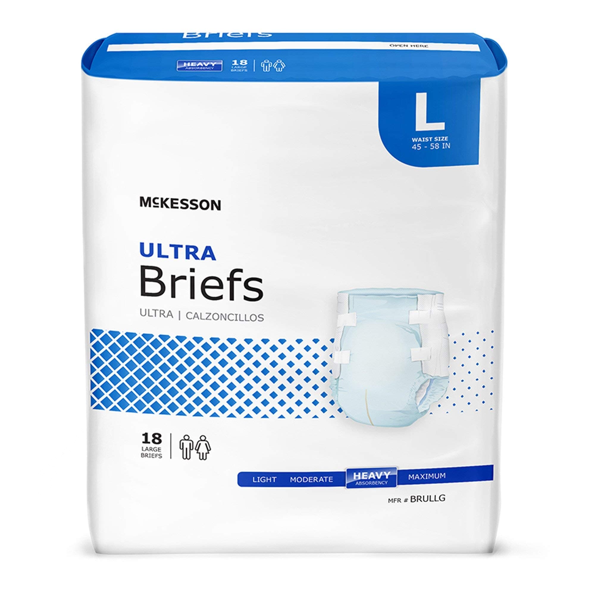 McKesson Ultra Briefs, [72 Count], Size L, 45-58 in. Incontinence Adult Diapers, Heavy Absorbency, Unisex, Disposable, Elastic Leg Gathers and Contoured Fit for Men and Women