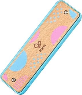 Hape Blues Harmonica | 10 Hole Wooden Musical Instrument Toy for Kids, Blue (E8915)