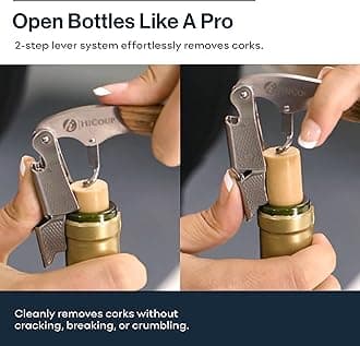 HiCoup Kitchenware Wine Opener - Professional Corkscrews for Wine Bottles w/Foil Cutter and Cap Remover - Manual Wine Key for Servers, Waiters, Bartenders and Home Use - Ebony Wood