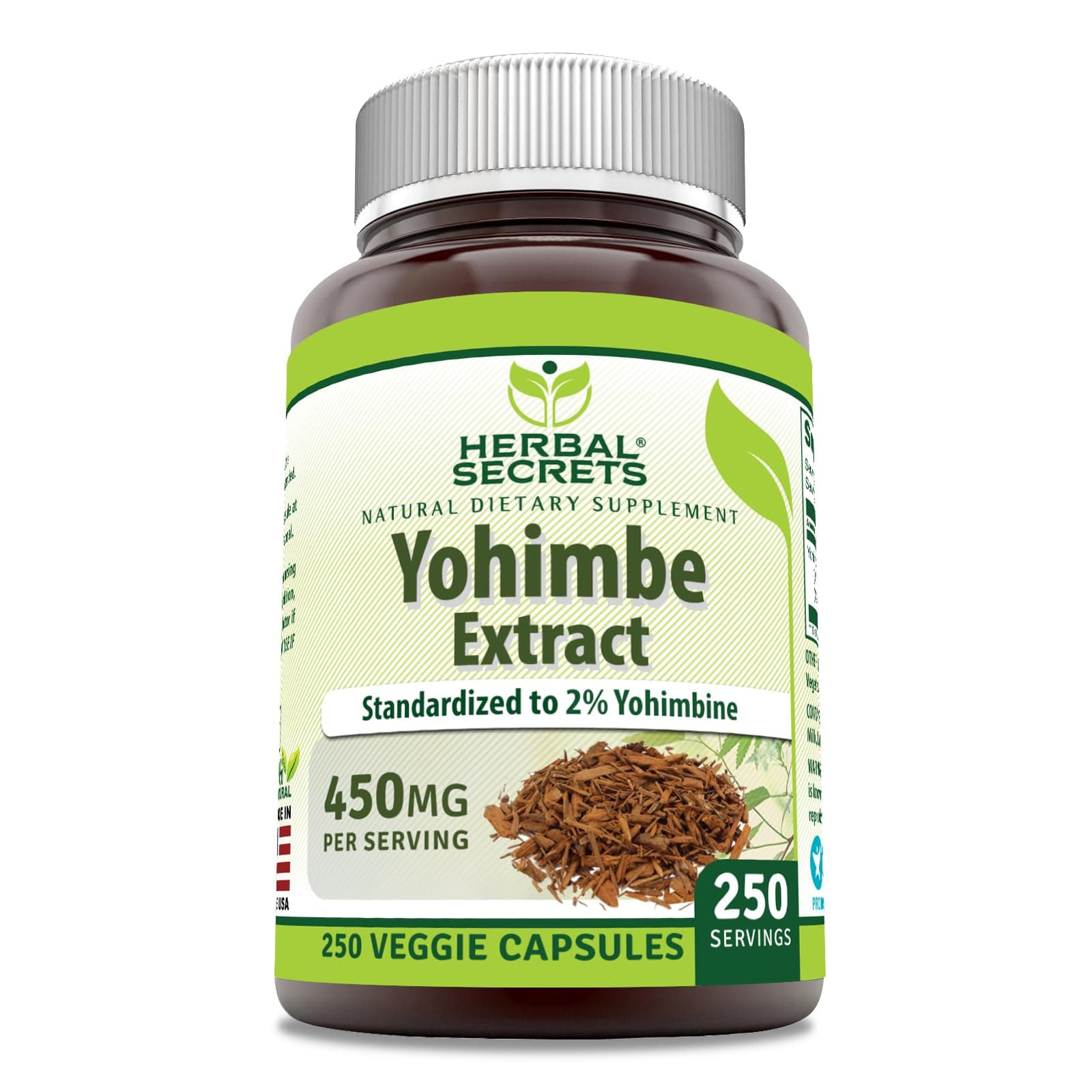 Herbal Secrets Yohimbe Extract 450 mg Supplement | Veggie Capsules | Non-GMO | Gluten Free | Made in USA (1 Pack, 250 Count)