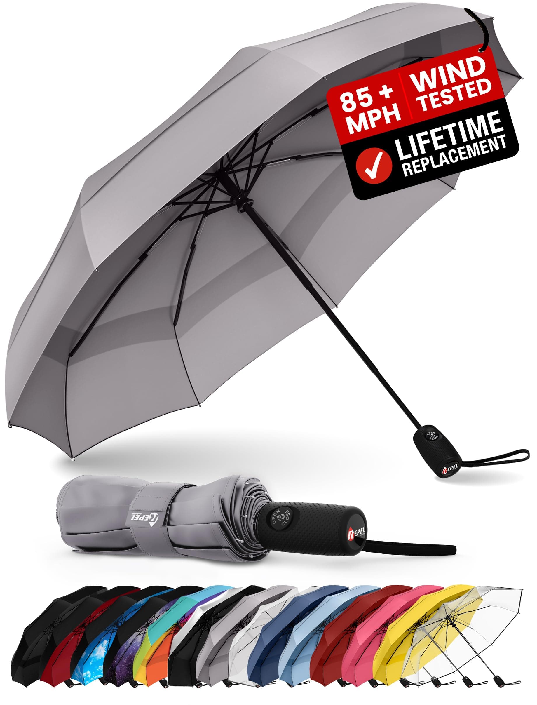 REPEL Windproof Travel Umbrella - Compact & Withstands Winds up to 85MPH , Strongest Premium Auto Folding Umbrella for Rain and Sun - Durable, Light & Portable for Women & Men , Fits Backpack & Cars