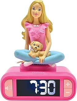 Barbie, Nightlight Alarm Clock, Sounds and Melodies, LCD Backlit Screen, Luminous, Snooze, Pink, RL800BB