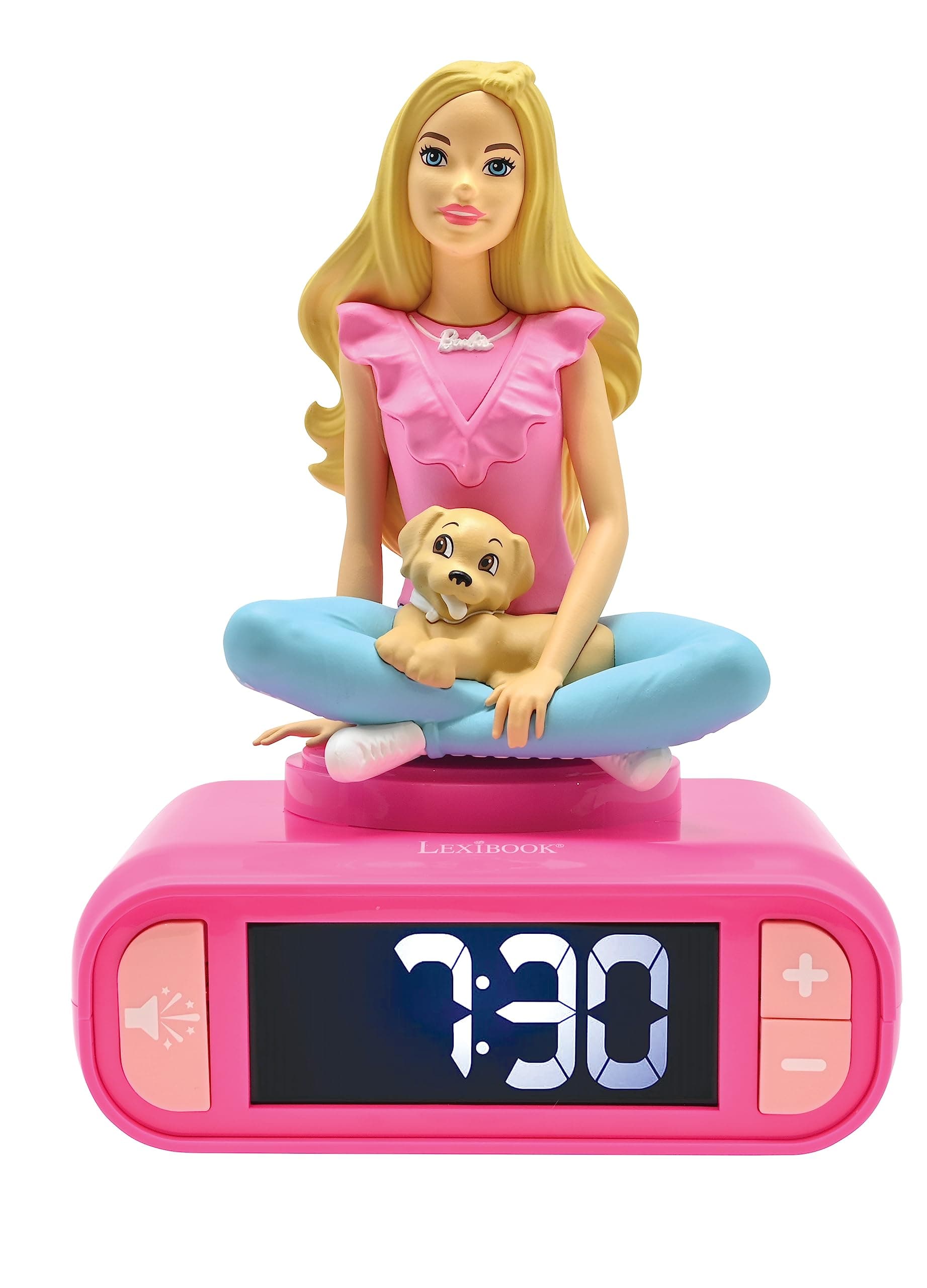 Lexibook, Barbie, Nightlight alarm clock, Sounds and Melodies, LCD Backlit screen, Luminous, Snooze, Pink, RL800BB