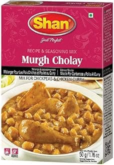 Shan Murgh Cholay Recipe and Seasoning Mix 1.76 oz (50g) - Spice Powder for Chickpeas and Chicken Curry - Suitable for Vegetarians - Airtight Bag in a Box