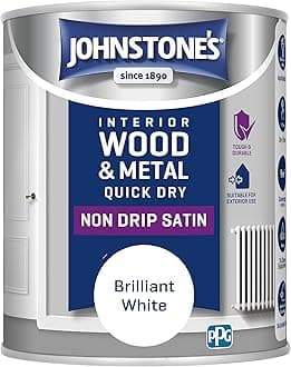 – Wood & Metal Paint - Satin Finish - Brilliant White - 750ml - Water Based - Non Drip & Quick Drying - Radiator Paint - Low Odour - Dry in 1-2 Hours - 8m2 Coverage per Litre