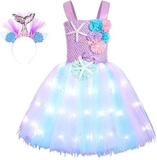 Girls Mermaid Costume Mermaid Tutu Dress Color Led Light Up for Halloween Birthday Party 3-8Years