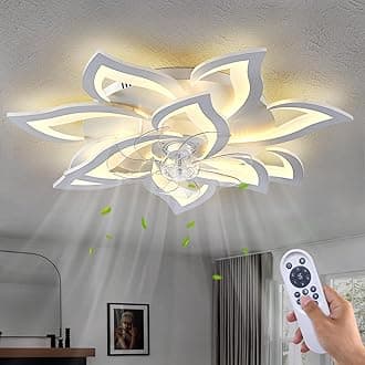 Dalouguan 32" White Ceiling Fan with Light Remote Control, Modern Geometric Ceiling Fan with Lights, 6 Speeds 3 Light Color Low Profile Ceiling Fan for Kitchen Bedroom