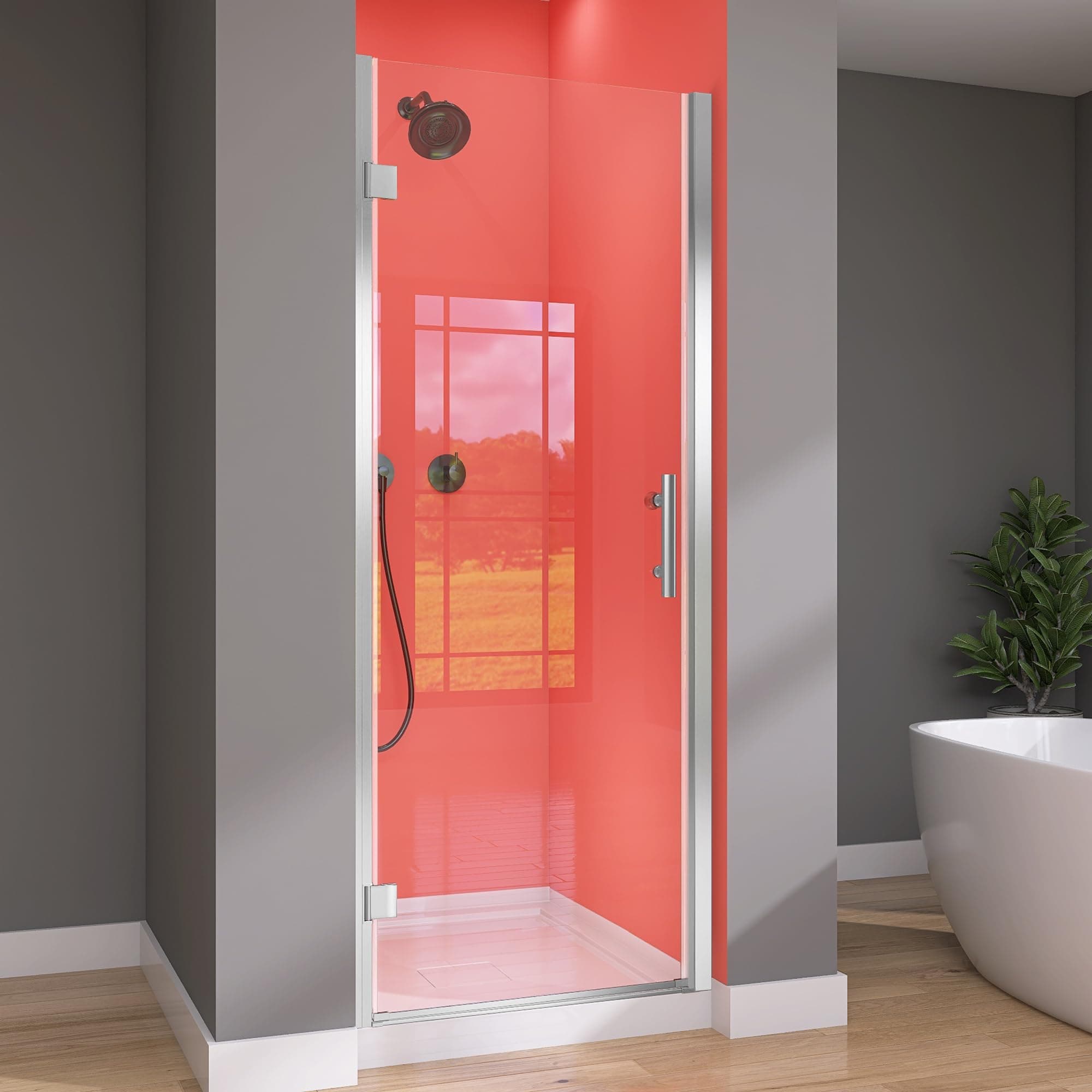 GETPRO Frameless Shower Door Pivot 30 in. W x 72 in. H Swing Single Small Shower Door with 1/4 inch Tempered Glass Panel Adjustable Left Hinged Bathroom Door for Shower Chrome Hardwares