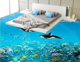 Wall Mural Wallpaper 116 x 83 inch (Width x Height) 3D Flooring Custom of 3D Bathroom Flooring Wall Paper The sea Dolphins Wallpaper 3D Flooring Paintings 3D Wall murals Wallpaper
