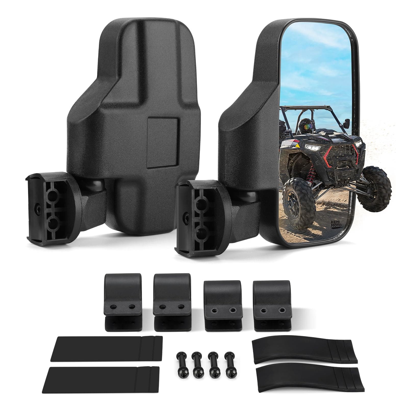 KEMIMOTO UTV Mirrors, UTV Side Mirrors Fits 1.6-2 IN Roll Cage Compatible with Pioneer Polaris RZR 900 1000 Can Am Kawasaki Mule Rhino YXZ Zforce Shatter Proof Tempered Glass