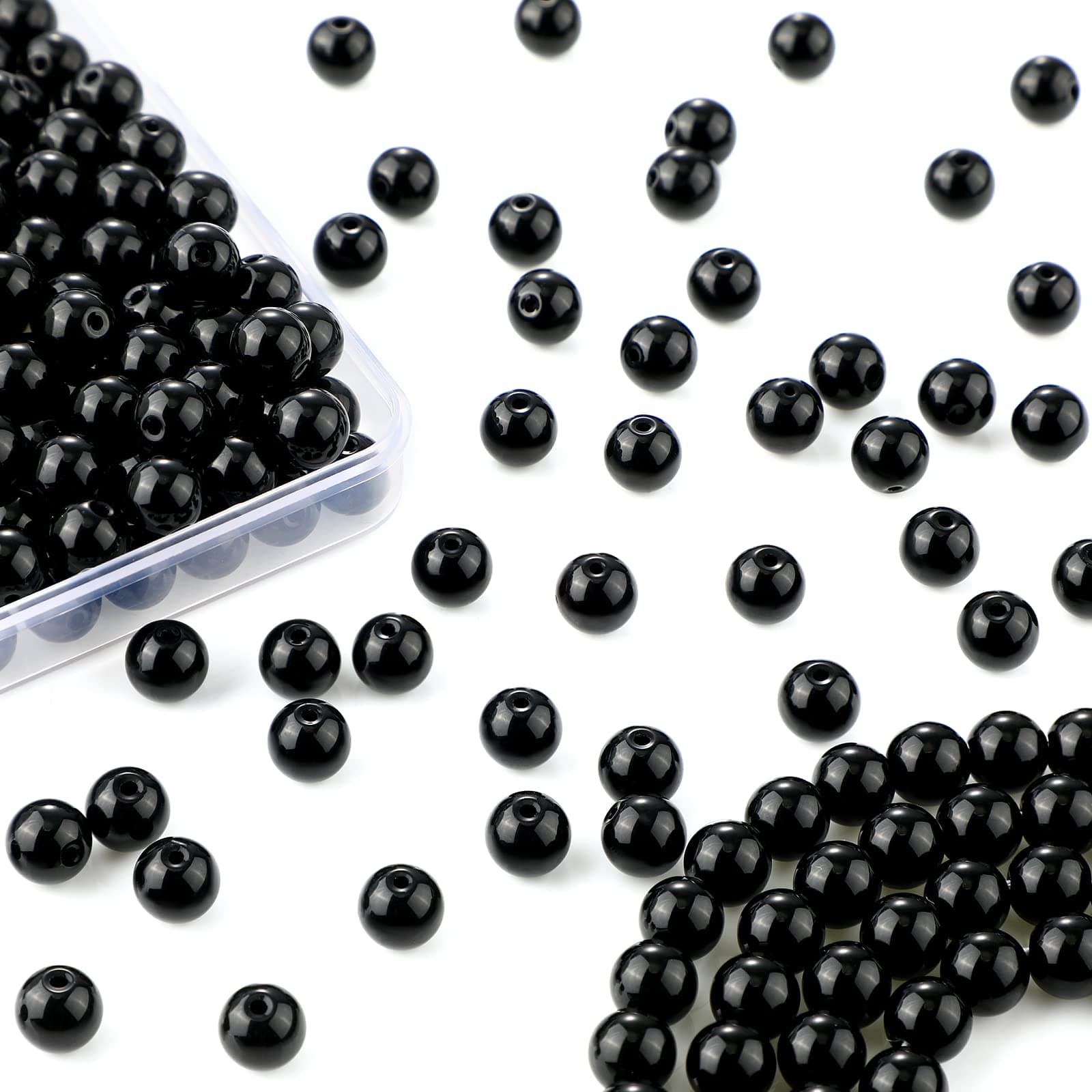 Kigeli 300 Pcs Black Agate Round Onyx Spacer Beads (8 mm) for Jewelry Making