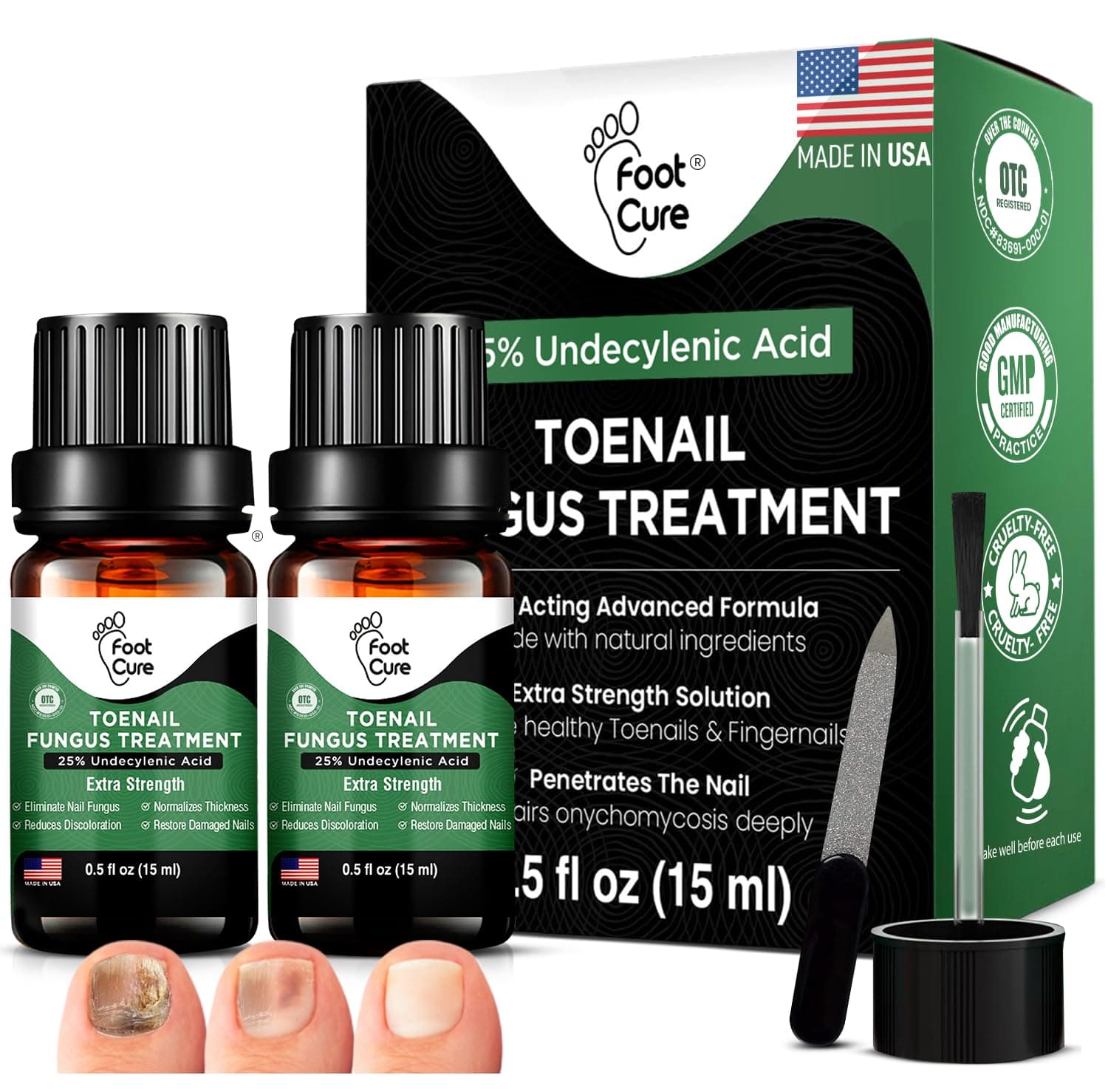Toenail Renewal Solution Extra Strength Care for Toe Nail & Fingernails - Nail Repair Solution for broken, Discolored Nails - Renews Damaged Cracked Ingrown Toenail Made In USA 0.50 Fl Oz - 2 Pack