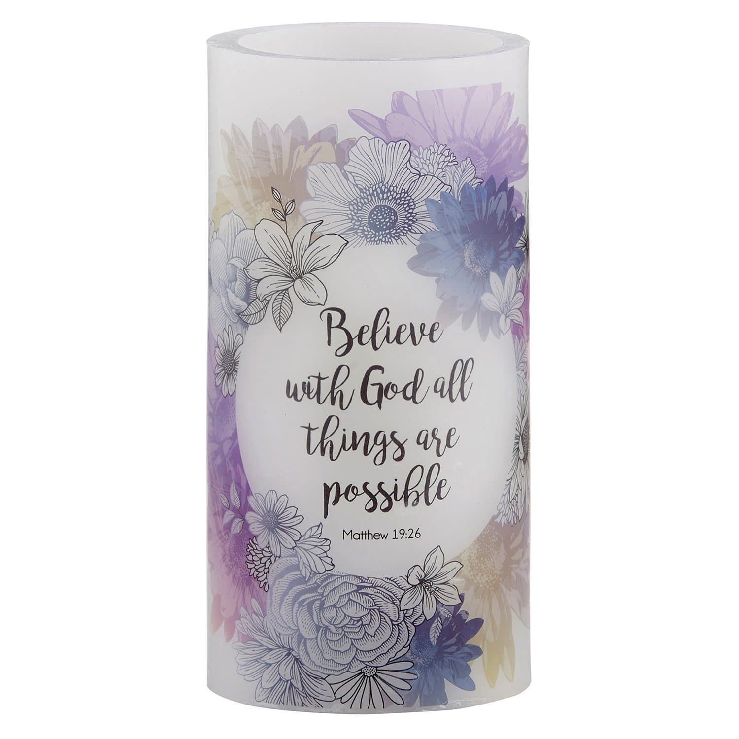 Creative Brands Faithworks-Inspirational LED Pillar Candle with Timer, 3 x 6-Inch, Matthew 19:26