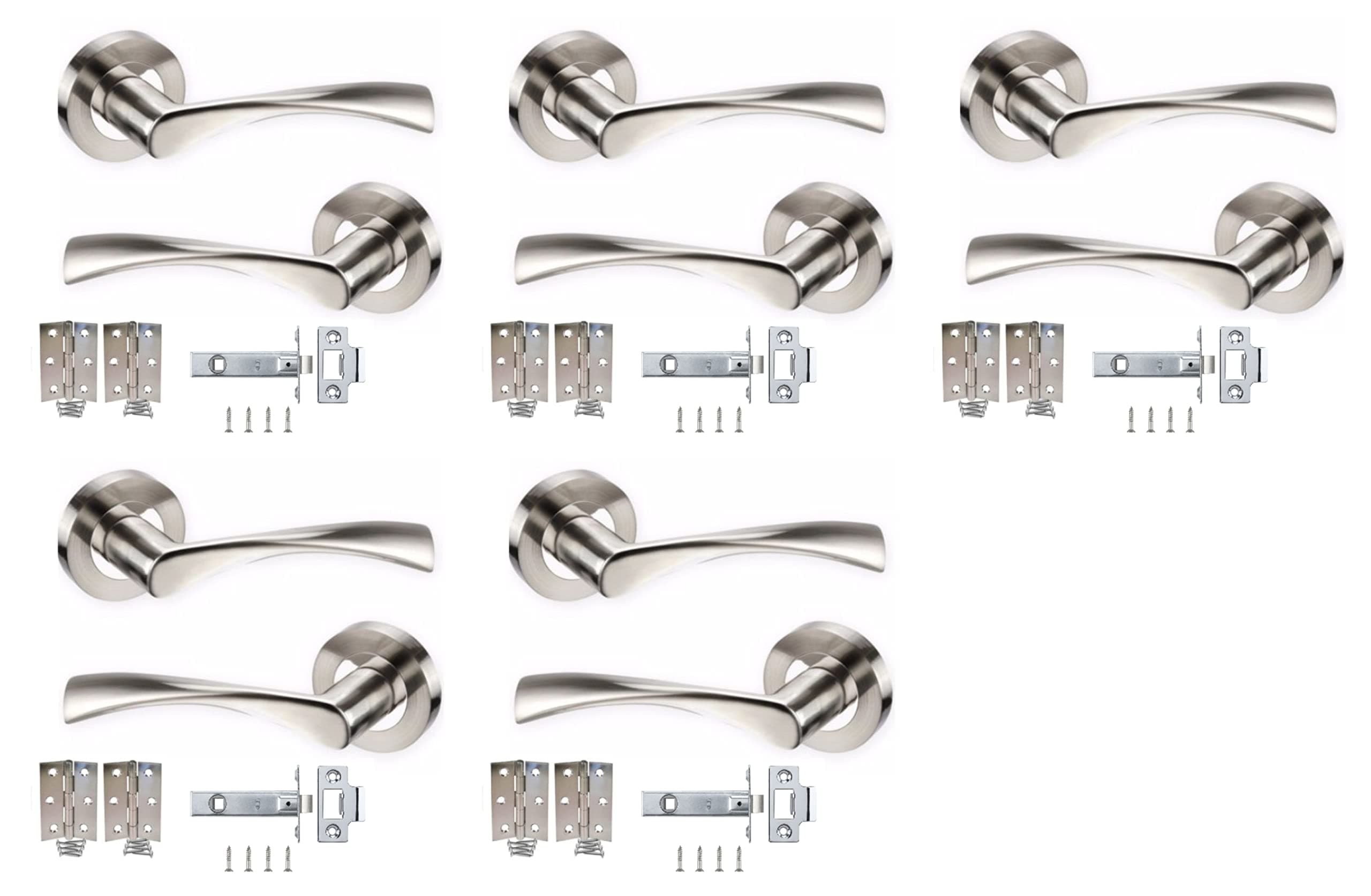 Haven Heritage Internal Lever Latch on Rose Internal, Chrome, Indoor Door & Bathroom Set - Chrome & Satin Duo, Rose Diameter Approx 52mm - 5 Pairs