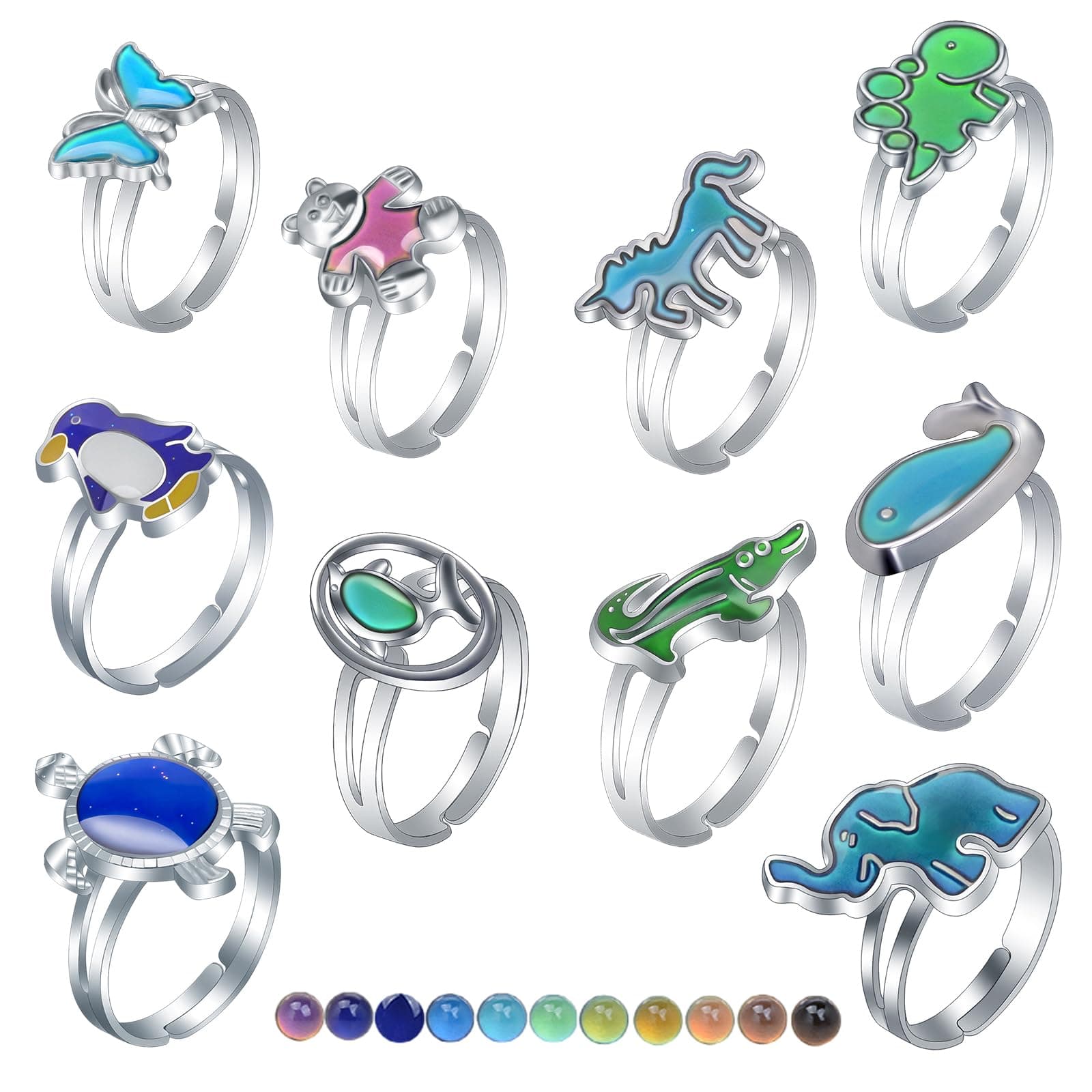 Satiskid 10 Pcs Mood Rings for Kids, Adjustable Size Mood Rings Change Color Mood Rings for Women Girls Boys Gifts for Valentine Birthday Party Favor Carnival Costume Accessories