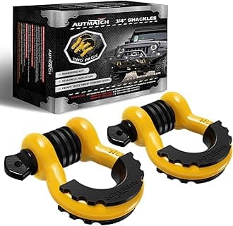 AUTMATCH D Ring Shackle 3/4" Shackles (2 Pack) 41,887Ibs Break Strength, Clevis Shackle with 7/8" Screw Pin and Shackle Isolator Washers Kit for Tow Strap Winch Off Road Vehicle Recovery, Yellow