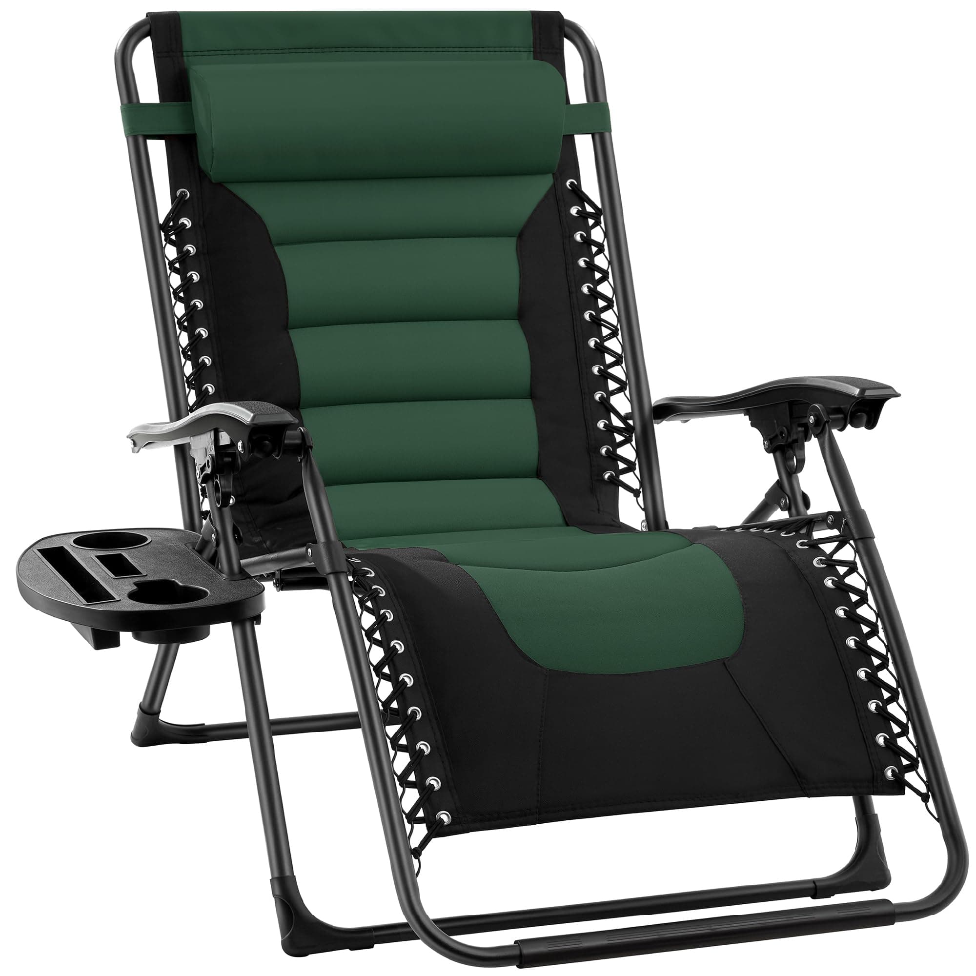 Best Choice Products Oversized Padded Zero Gravity Chair, Folding Outdoor Patio Recliner, XL Anti Gravity Lounger for Backyard w/Headrest, Cup Holder, Side Tray, Polyester Mesh - Forest Green