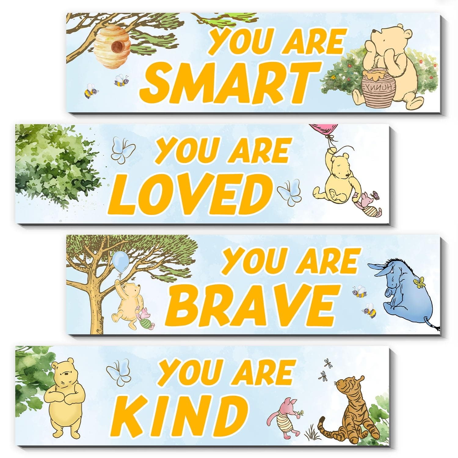 BirtDerr 4PCS Winnie Room Decor-Pooh Sign-Winnie Baby Stuff Vintage Nursery Decor-Pooh Wall Decor Wall Art(Classic)