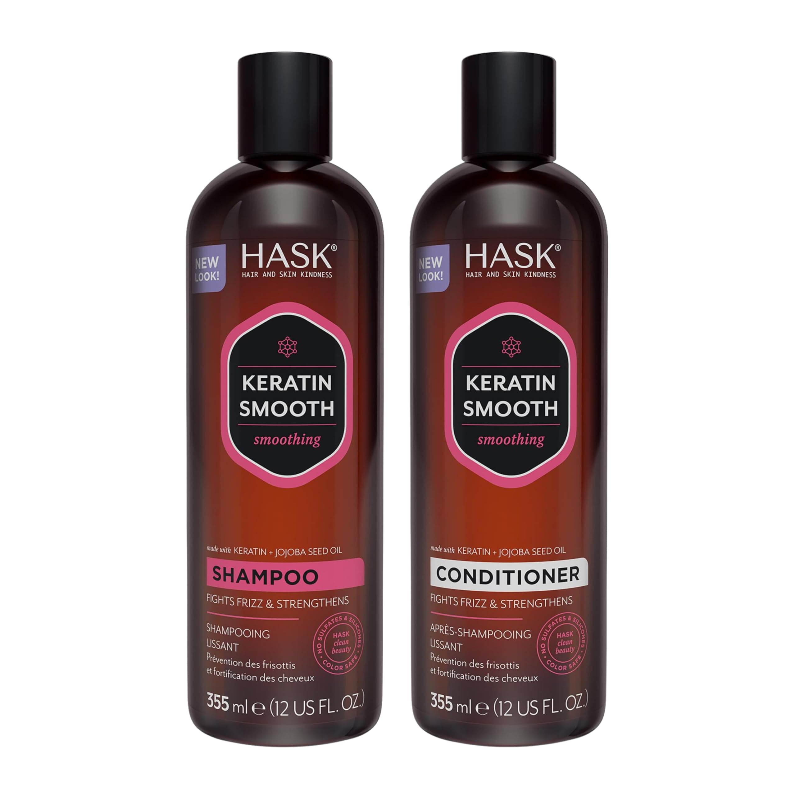 HASK KERATIN PROTEIN Shampoo and Conditioner Set Smoothing for all hair types, color safe, gluten free, sulfate free, paraben free - 1 Shampoo and 1 Conditioner