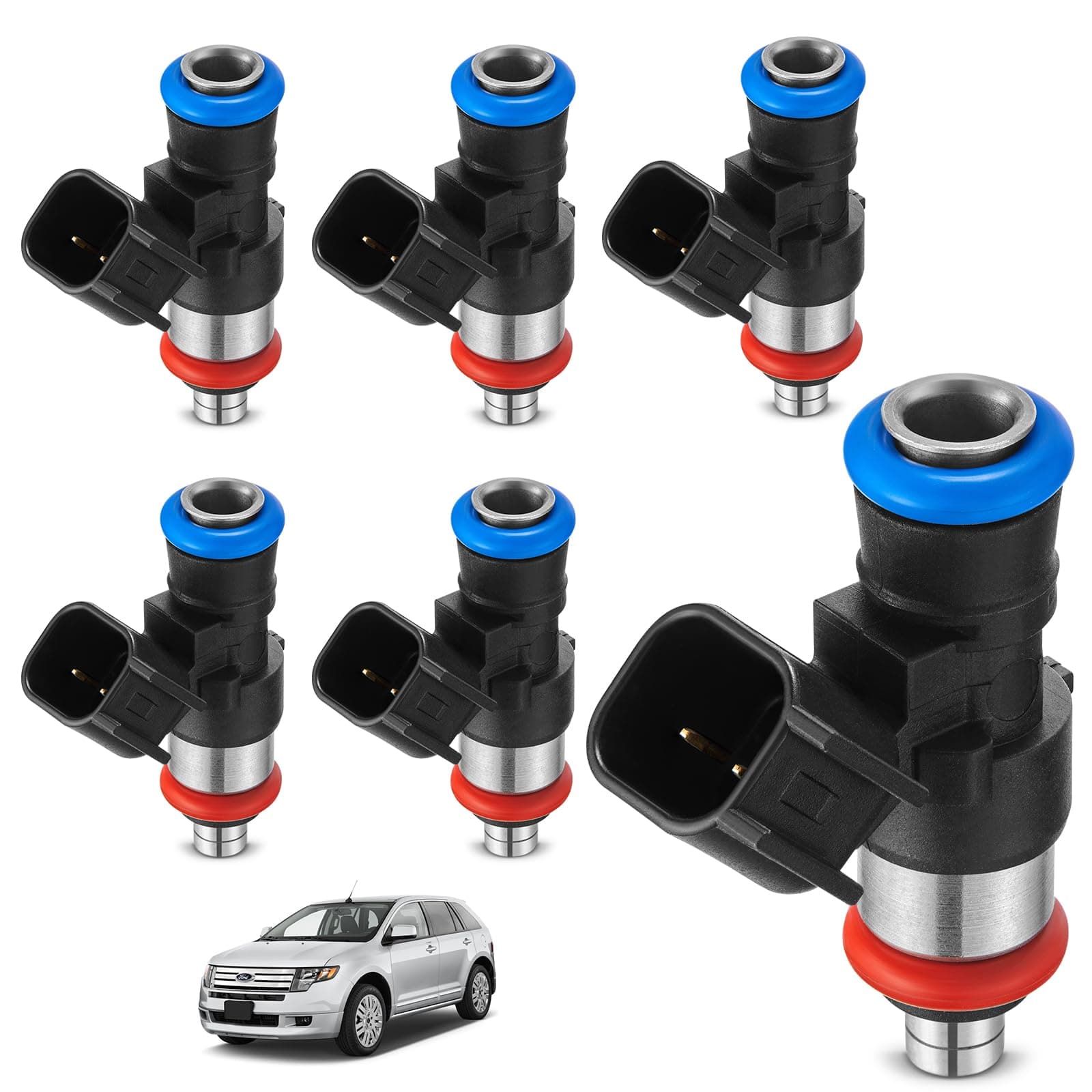Fuel Injector 0280158091 Compatible with 2007-2011 Edge Flex Fusion Taurus Lincoln MKS MKT MKZ MKX Mazda 6 CX-9 3.5L 3.7L V6 Trucks Replacement FJ1000 67606 7T4E-C5A 7T4Z-9F593-CA Set of 6