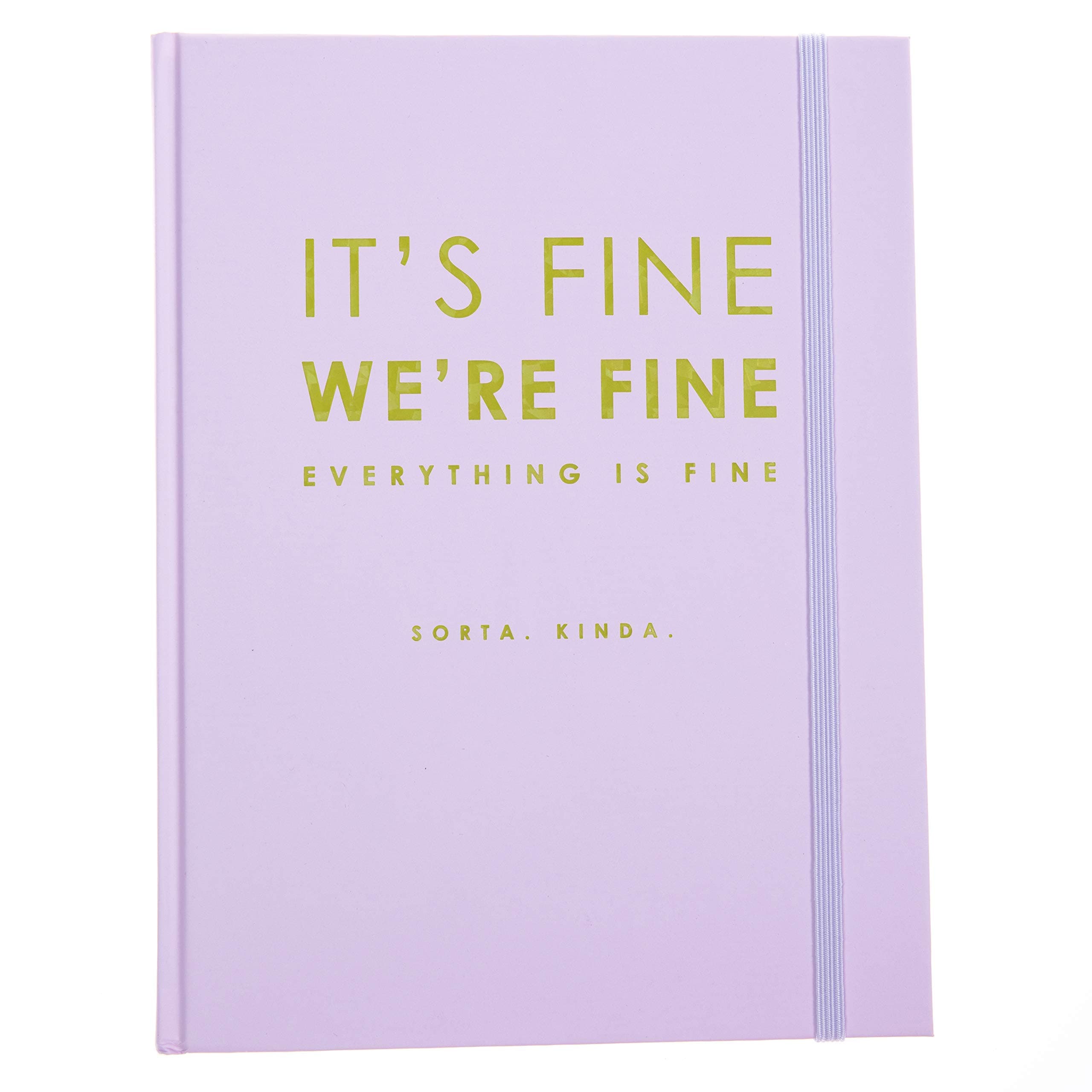 Graphique Hardbound Journal, "It's Fine We're Fine" Design – Cute Portable Notebook, 200 Lined Pages, Lavendar & Lime Cover, 6.75” x 8.5” x .75” – For Taking Notes, Lists and More
