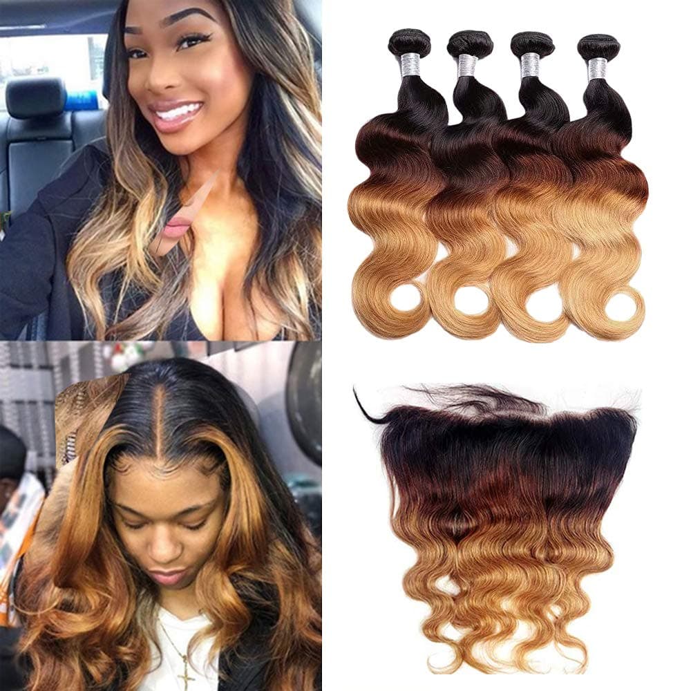 Ombre human hair bundle with frontal (18 20 22+16, 3 bunldes with frontal)