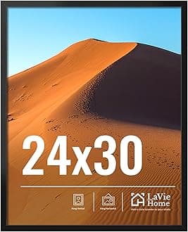 LaVie Home 24x30 Picture Frame for Wall Display, 24x30 Black Picture Frame with HD Plexiglas, 24 x 30 Poster Frame 1 Pack, Display Frame for Vertical or Horizontal, Classic Collection