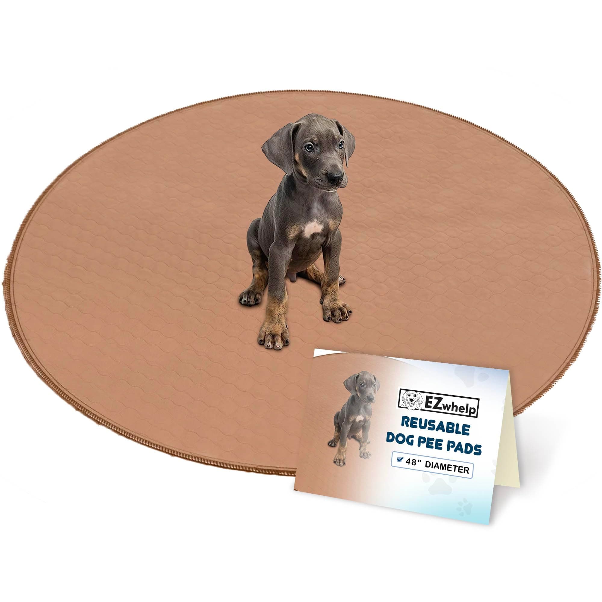 Reusable Dog Pee Pad, Washable Waterproof Mat for Dog Potty Training or Whelping Pad, Round, 48 Inch