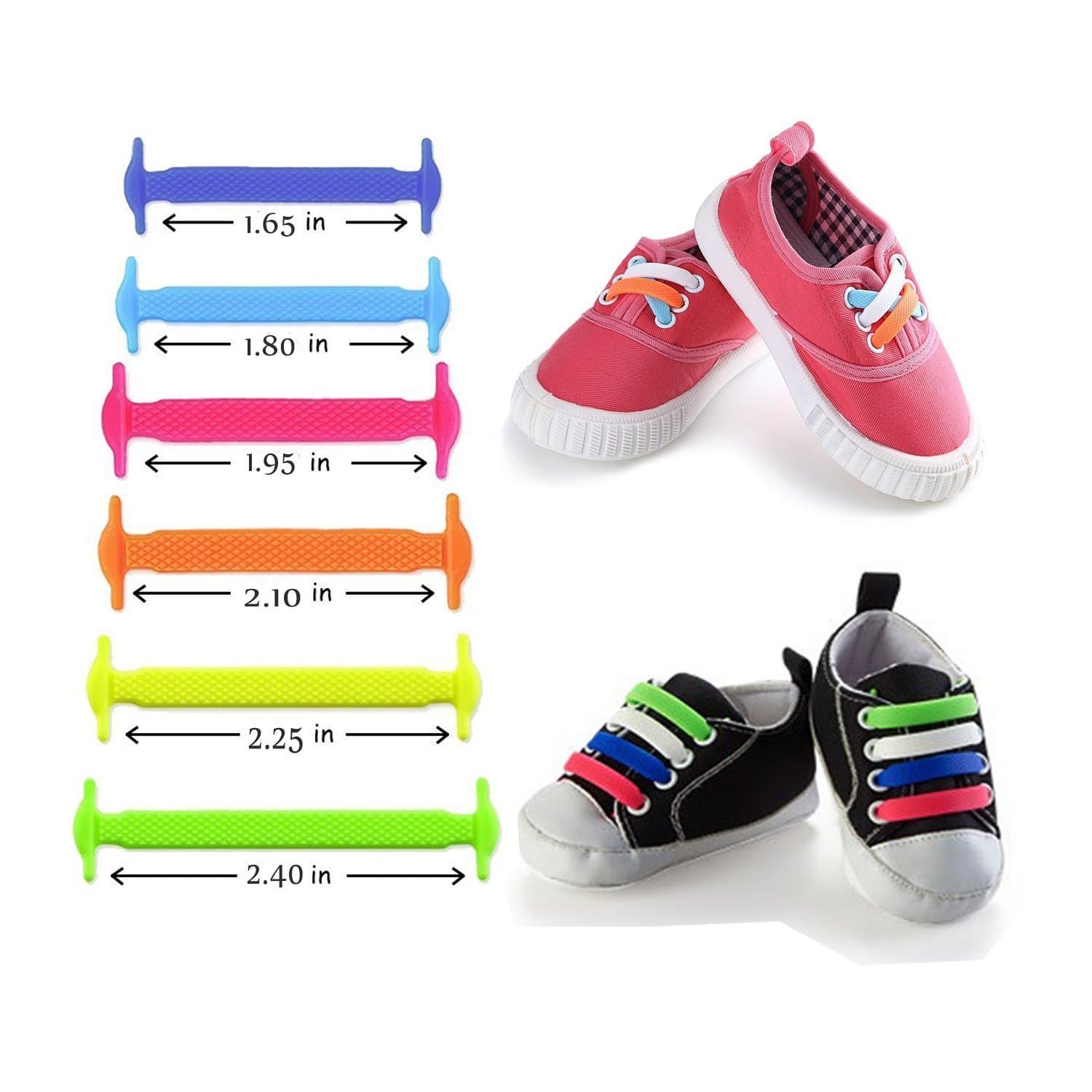 4 Pair Lazy No Tie Silicone Shoelace, Elastic Tie-free Wash-free Waterproof Rubber Shoe Laces for Sneakers Running Shoes Boots Board Shoes and Casual Shoes (for Kids(Black+White+Gray+Rainbow))